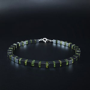 Mens bracelet Hematite Peridot gemstone, Handmade Jewelry for men, Natural stone bracelets for men, Unique gifts for men, Gift for him