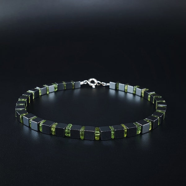 Herren Armband Hämatit Peridot Edelstein, Handgemachter Schmuck für Männer, Naturstein Armbänder für Männer, Einzigartige Geschenke für Männer, Geschenk für ihn