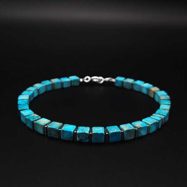 Bracciale da uomo pietra preziosa blu turchese Jasper, gioielli fatti a mano per uomo, bracciali in pietra naturale per uomo, regali unici per uomo, regalo per lui