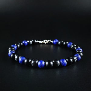 Mens bracelet lapis lazuli Handmade Jewelry for men Gift for him Natural black blue stone bracelet Mens beaded bracelet Masculine bracelet.