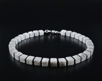 Mens bracelet white Howlite gemstone, Handmade Jewelry for men, Natural stone bracelets for men, Unique gifts for men, Gift for him Gnatus