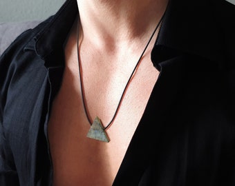 Mens pendant necklace Labradorite gemstone, Handmade Jewelry for men, Triangle pendant, Gifts for him, Unique gifts for men