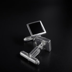 Mens Cuff links Silver Black Onyx Gemstone, Square cufflinks, Handmade Jewelry for men, Man accessories, Unique Gifts for men, Gifts for him