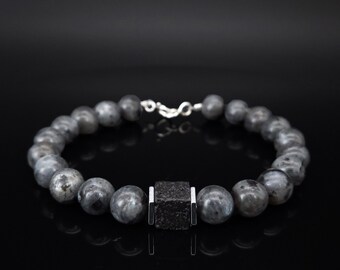 Mens bracelet Labradorite gemstone Handmade Jewelry for men beaded bracelet Natural gray lava stone unique gift for him Gnatus