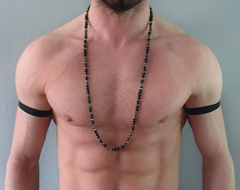 Mens necklace Tiger's eye black Onyx gemstone, Handmade Jewelry for men, Long beaded Stone necklace, Unique gifts for men, Gift for him