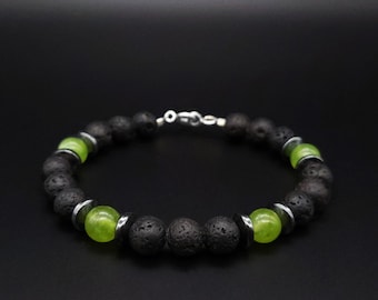 Mens bracelet Lava stone Peridot gemstone Handmade Jewelry for men beaded bracelet Natural green stone Volcanic unique gift for him Gnatus