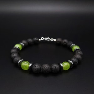 Mens bracelet Lava Peridot Handmade Jewelry for men Gift for him Natural green stone bracelet Mens beaded bracelet Volcanic bracelet.