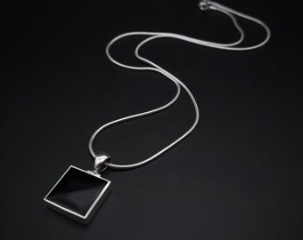 Mens pendant necklace black Onyx gemstone, Handmade jewelry for men, Silver square pendant Gift for him, Mens jewelry, Unique gifts for men