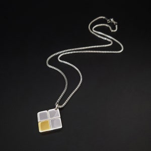 Mens silver gold pendant with chain, Handmade jewelry for men, Square pendant necklace men, Mens jewelry, Unique gift for men, Gift for him
