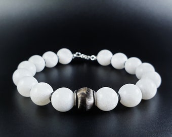 Mens bracelet Jade Handmade Jewelry for men Gift for him Natural white gemstone bracelet Mens beaded bracelet Minimalist bracelet.