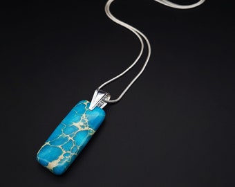 Mens pendant necklace blue Jasper gemstone, Handmade Jewelry for men, Pendant with chain, Natural stone, Unique Gifts for men, Gift for him