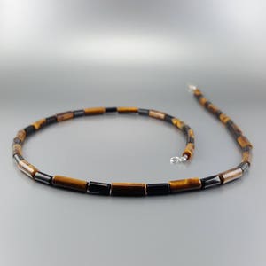 Mens necklace Tigers Eye gemstone, Handmade Jewelry for men, Beaded Stone necklace, Black and yellow, Unique gifts for men, Gift for him