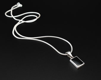 Mens silver rectangle necklace black Onyx gemstone Handmade Jewelry for men Sterling Silver Pendant Unique Gift for Him Gnatus