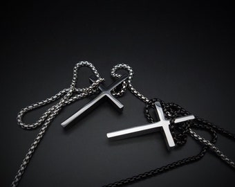 Mens silver black cross necklace, Stainless steel cross pendant necklace for men, Handmade jewelry for men, Unique gifts for men, for him