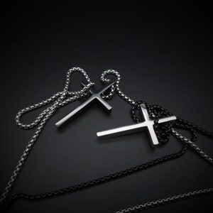 Mens silver black cross necklace, Stainless steel cross pendant necklace for men, Handmade jewelry for men, Unique gifts for men, for him