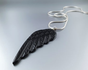Mens pendant necklace Angel wing black onyx gemstone, Handmade jewelry for men, Stone Pendant with chain, Unique gifts for men, for him