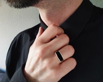 Bague homme onyx noir en argent sterling 925, Bijoux faits main