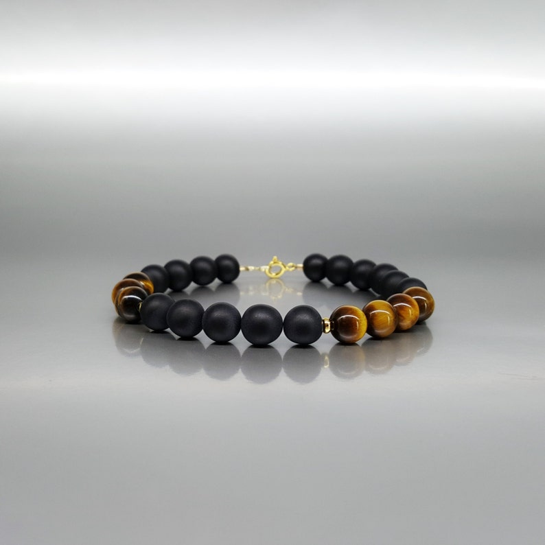 Mens bracelet black onyx Tigers eye gemstone, Handmade Jewelry for men, Natural stone bracelets for men, Unique gifts for men, Gift for him