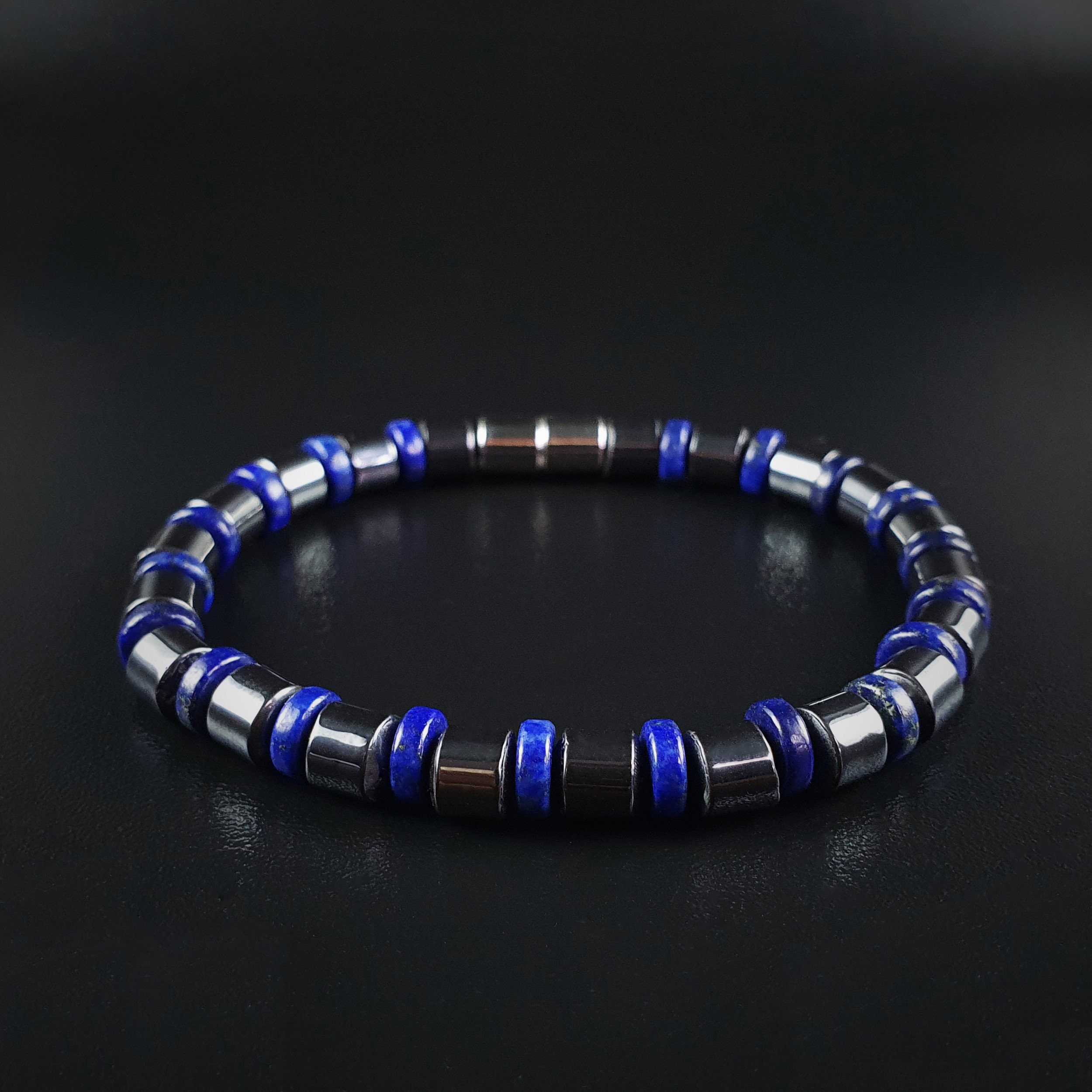 Mens bracelet Hematite Lapis lazuli gemstone Mens jewelry | Etsy