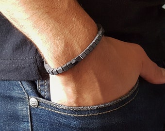 Pulsera para hombre Piedra preciosa de hematita de lava, Joyería hecha a mano para hombres, Pulseras de piedra natural para hombres, Regalos únicos para hombres, Regalo para él