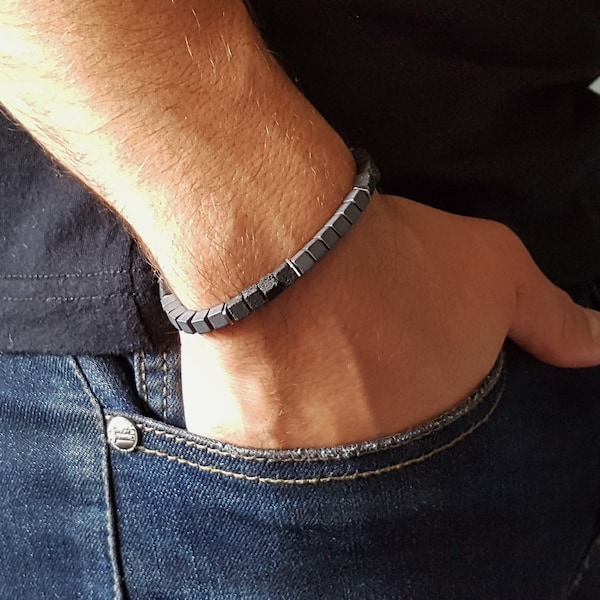 Herren Armband Lava Hämatit Edelstein, Handgemachter Schmuck für Männer, Naturstein Armbänder für Männer, Einzigartige Geschenke für Männer, Geschenk für ihn