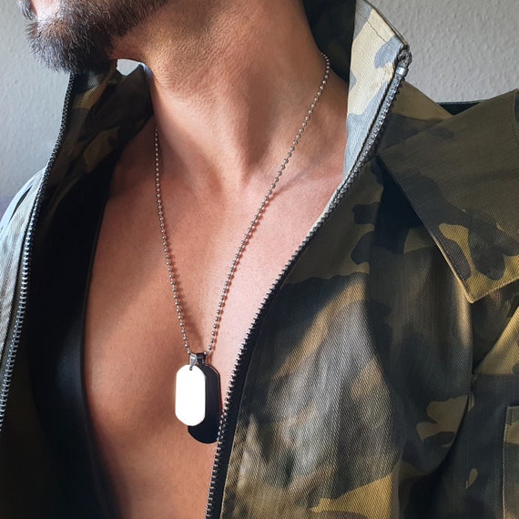2x Mens Dog Tag Necklace Pendant Black Silver Handmade -  Denmark