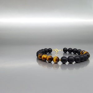 Mens bracelet black onyx Tigers eye gemstone, Handmade Jewelry for men, Natural stone bracelets for men, Unique gifts for men, Gift for him