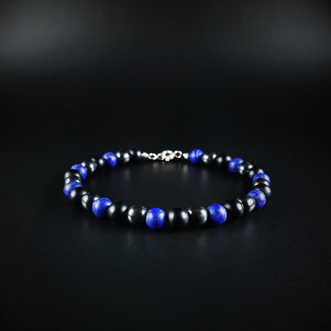 Herren Armband Lapis lazuli Onyx Edelstein, Handgemachter Schmuck für