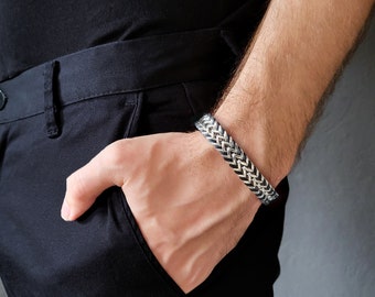 Mens bracelet silver black cuff Titanium steel, Handmade Jewelry for men, Futuristic bracelets for men, Unique gifts for men, Gift for him