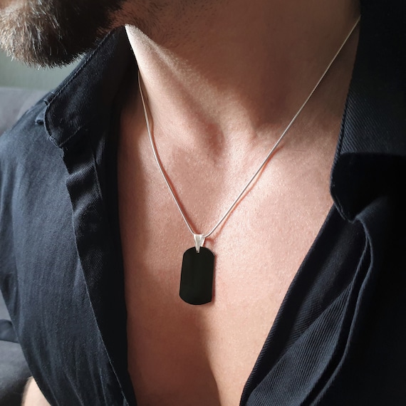 Mens Pendant Necklace Black Onyx 