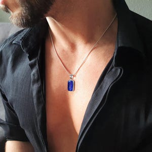 Lapis lazuli-hangerketting heren grote blauwe stenen hanger herensieraden zilver handgemaakte sieraden voor mannen Unieke cadeaus voor mannen Cadeau voor hem