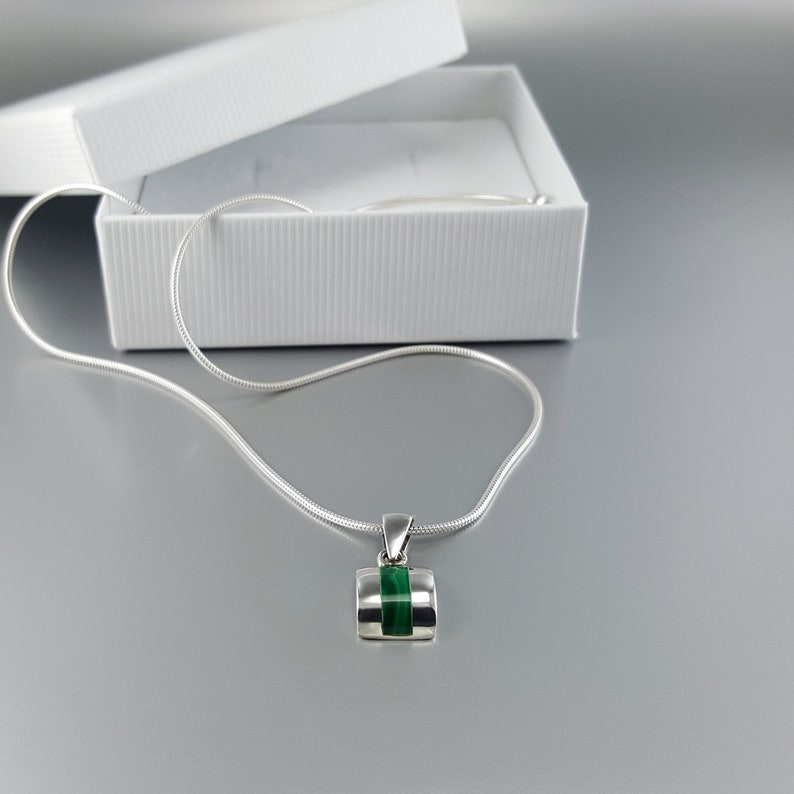Mens chain pendant necklace Malachite gemstone Mens silver Etsy