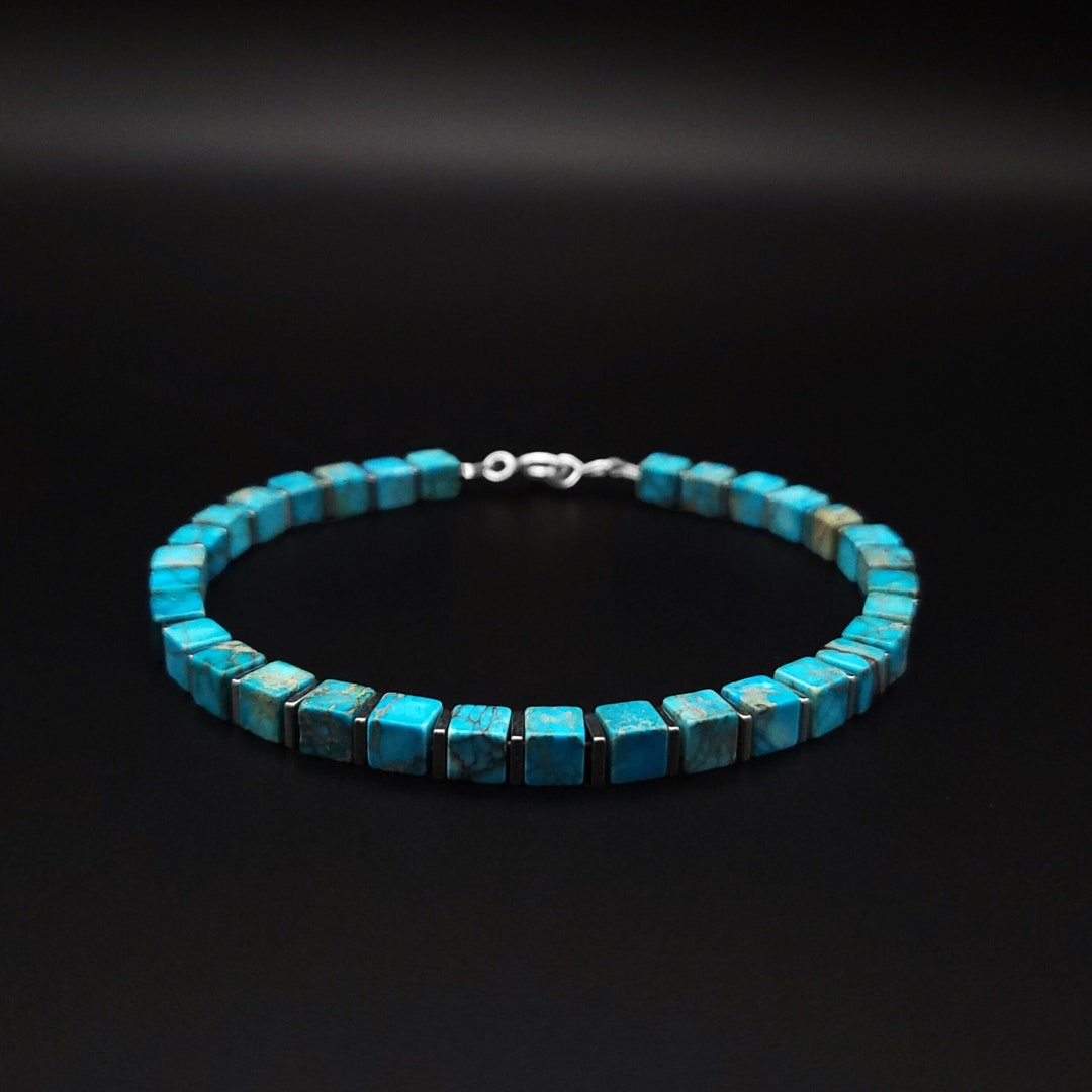Mens Bracelet Blue Turquoise Jasper Handmade Jewelry for Men Unique