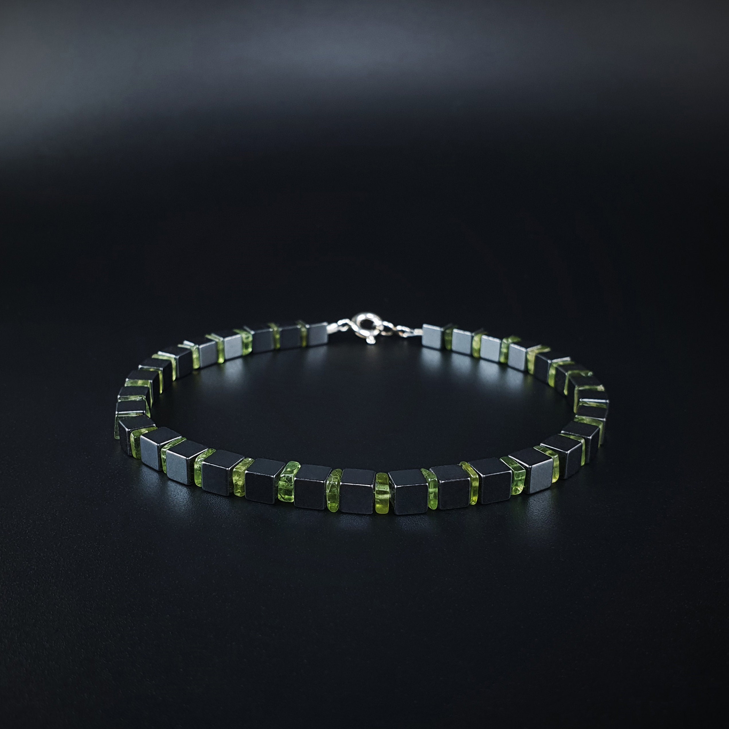 Mens bracelet Hematite Peridot gemstone, Handmade Jewelry for men, Natural stone bracelets for men, Unique gifts for men, Gift for him