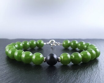 Mens bracelet green Jade Handmade Jewelry for men Gift for him Natural black stone bracelet Mens beaded bracelet. Gnatus