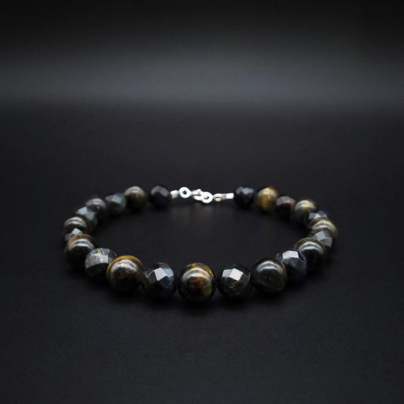 Mens bracelet Falcon eye gemstone Handmade Jewelry for men beaded bracelet natural abstract stone gift for him Gnatus