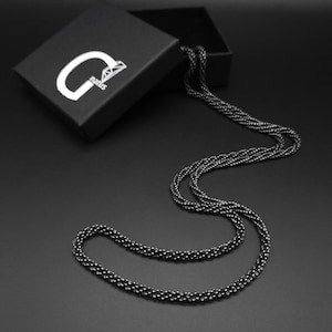 Mens black chain necklace, Rope Chain Necklace, Futuristic long black chain 3mm, Handmade Jewelry for men, Gift for him, Unique Gift for men