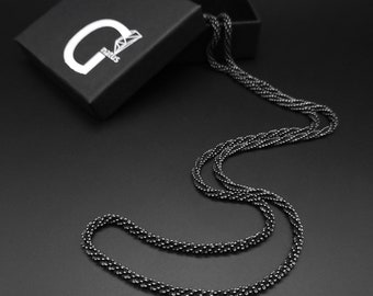 Mens black chain necklace, Rope Chain Necklace, Futuristic long black chain 3mm, Handmade Jewelry for men, Gift for him, Unique Gift for men