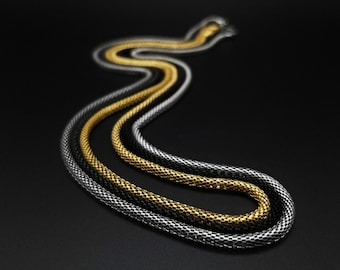 Mens chain necklace Stainless steel Minimalist mesh chain for men Futuristic long chain Handmade Jewelry for men Unique Gift for men for him