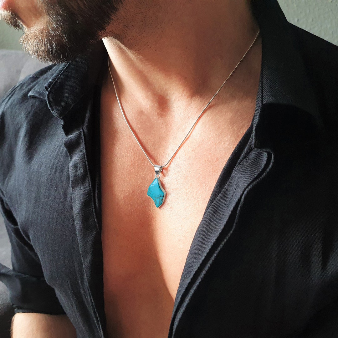 Chunky Turquoise Nugget Pendant Necklace | Boho Pendant