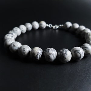 Mens bracelet Jasper Handmade Jewelry for men Gift for him Natural black and white stone bracelet Mens beaded bracelet Abstract bracelet.