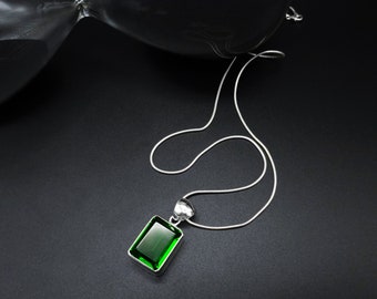 Statement pendant necklace Green Obsidian, Handmade Jewelry, Rectangle pendant, Emerald green gemstone, Unique gifts for her, Gift for mom