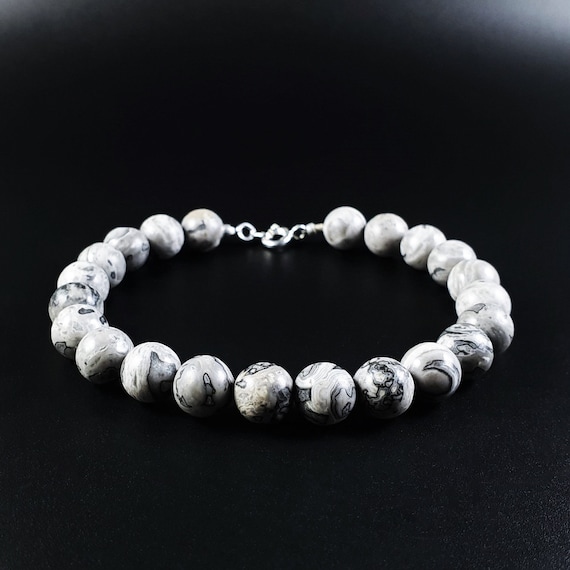 Mens bracelet Picasso Jasper gemstone Handmade Jewelry for men beaded bracelet Natural Abstract  stone unique gift for him Gnatus