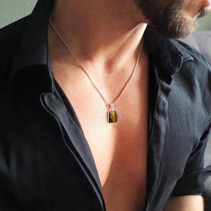 Mens pendant necklace Tigers eye gemstone, Handmade jewelry for men, Stone Silver pendant, Mens jewelry, Unique gift for men, Gift for him