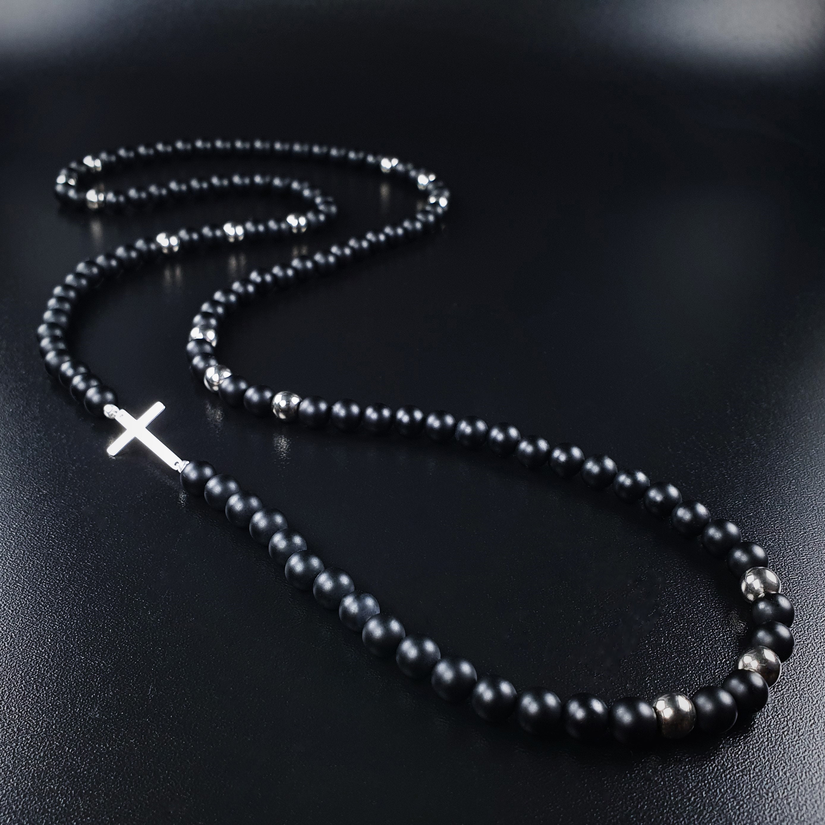 Collana grani occhio di tigre croce ancora dorata Giubileo Endless