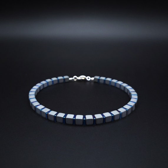 Mens Bracelet Blue Gray Hematite Gemstone Handmade Jewelry Etsy