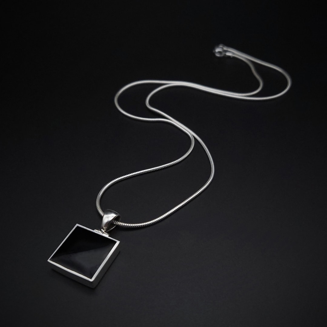 Mens Pendant Necklace Black Onyx Gemstone, Handmade Jewelry for Men