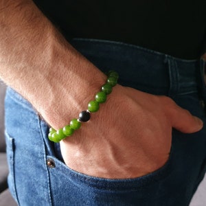 Mens bracelet green Jade Handmade Jewelry for men Gift for him Natural black stone bracelet Mens beaded bracelet.