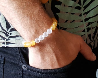 Herren Armband Kristall handgemachter Schmuck für Männer Geschenk für ihn Natürliche gelbe Edelstein Perlen Armband für Meditation.