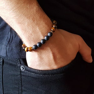 Mens bracelet black onyx Tigers eye gemstone, Handmade Jewelry for men, Natural stone bracelets for men, Unique gifts for men, Gift for him